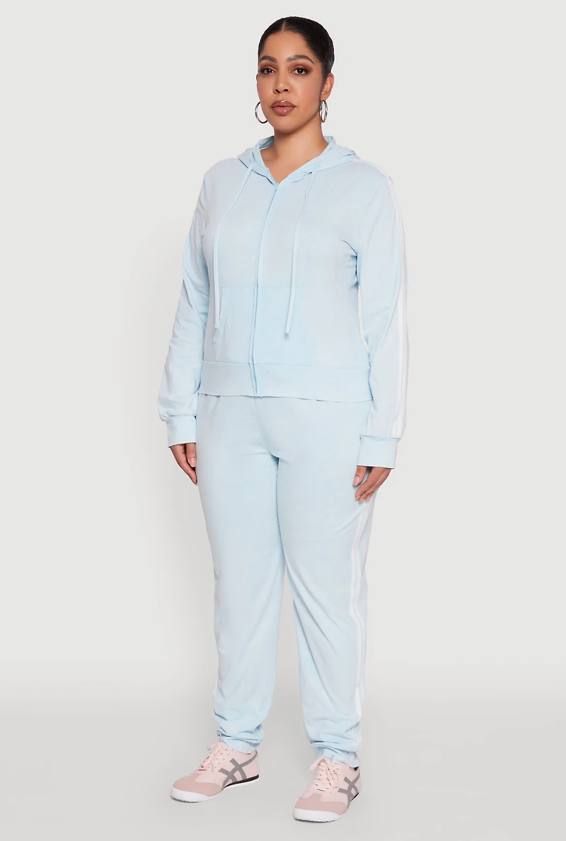 Womens Plus Daisy Varsity Stripe Zip Front Hoodie,