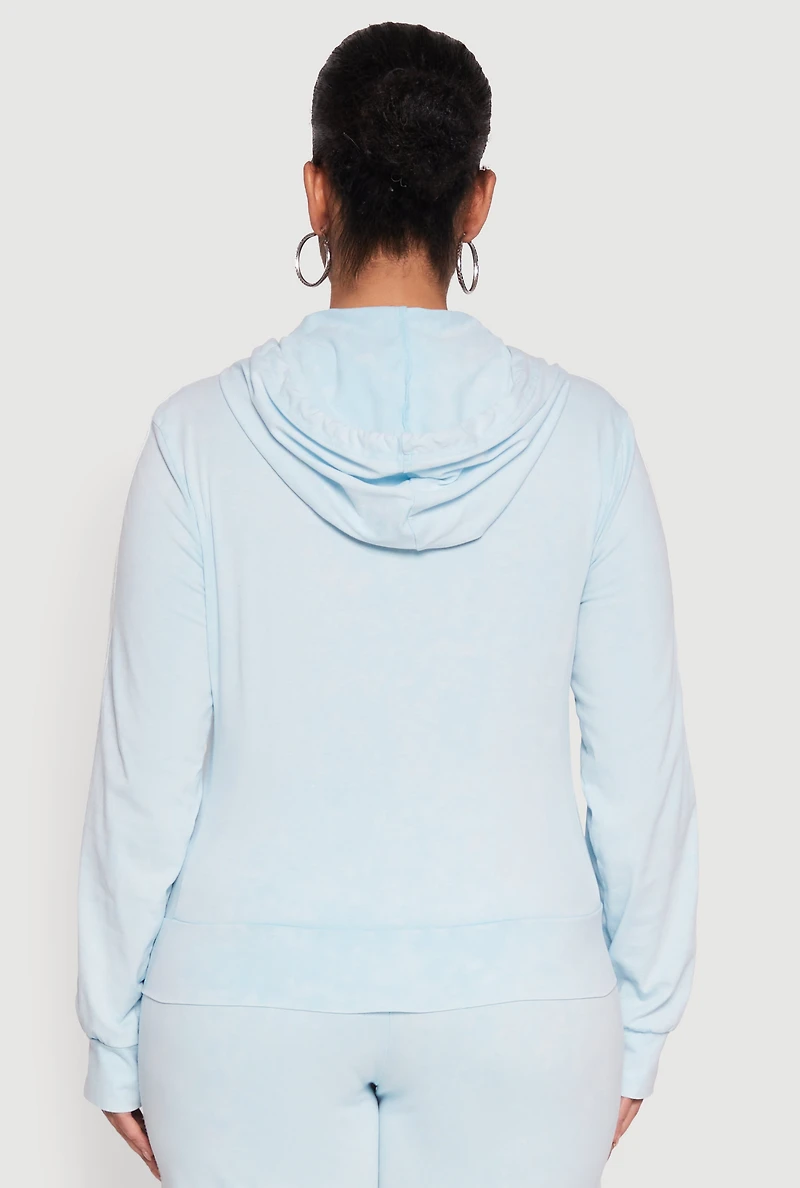 Womens Plus Daisy Varsity Stripe Zip Front Hoodie,