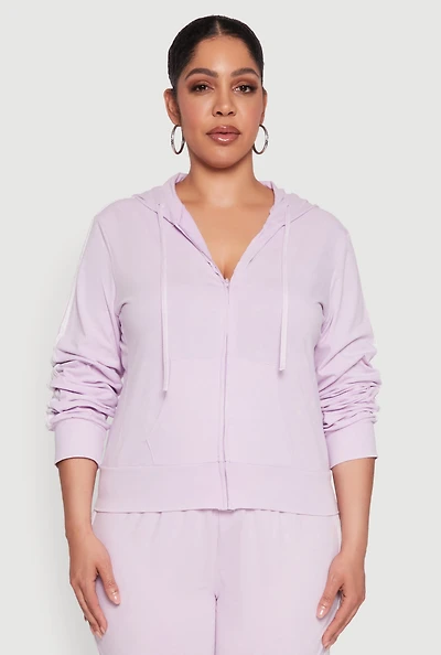 Womens Plus Size Daisy Varsity Stripe Zip Front Hoodie, Purple, Size 1X