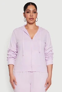 Womens Plus Size Daisy Varsity Stripe Zip Front Hoodie, Purple, Size 1X