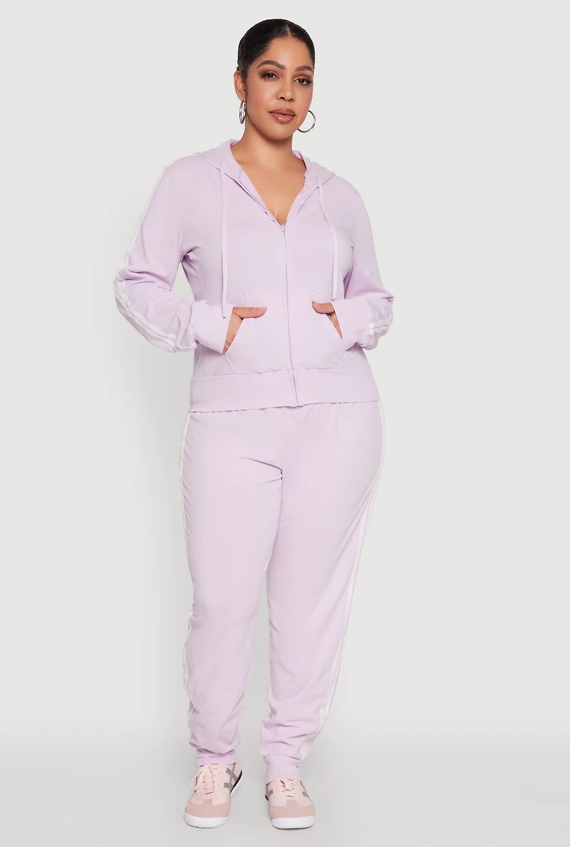 Womens Plus Size Daisy Varsity Stripe Zip Front Hoodie, Purple, Size 1X
