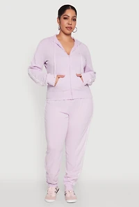 Womens Plus Size Daisy Varsity Stripe Zip Front Hoodie, Purple, Size 1X