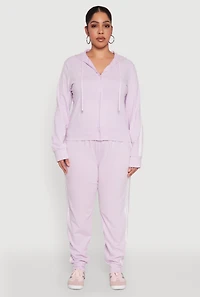 Womens Plus Size Daisy Varsity Stripe Zip Front Hoodie, Purple, Size 2X