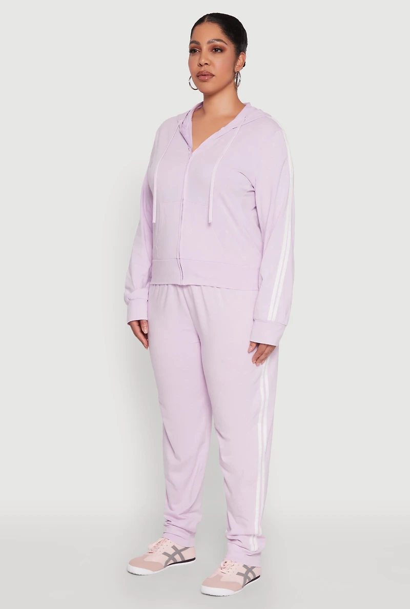 Womens Plus Size Daisy Varsity Stripe Zip Front Hoodie, Purple, Size 1X