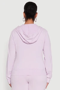 Womens Plus Size Daisy Varsity Stripe Zip Front Hoodie, Purple, Size 2X