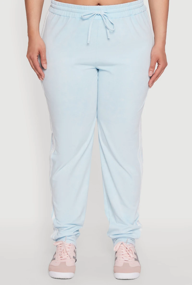 Womens Plus Size Daisy Varsity Stripe Drawstring Joggers, Blue, Size 2X
