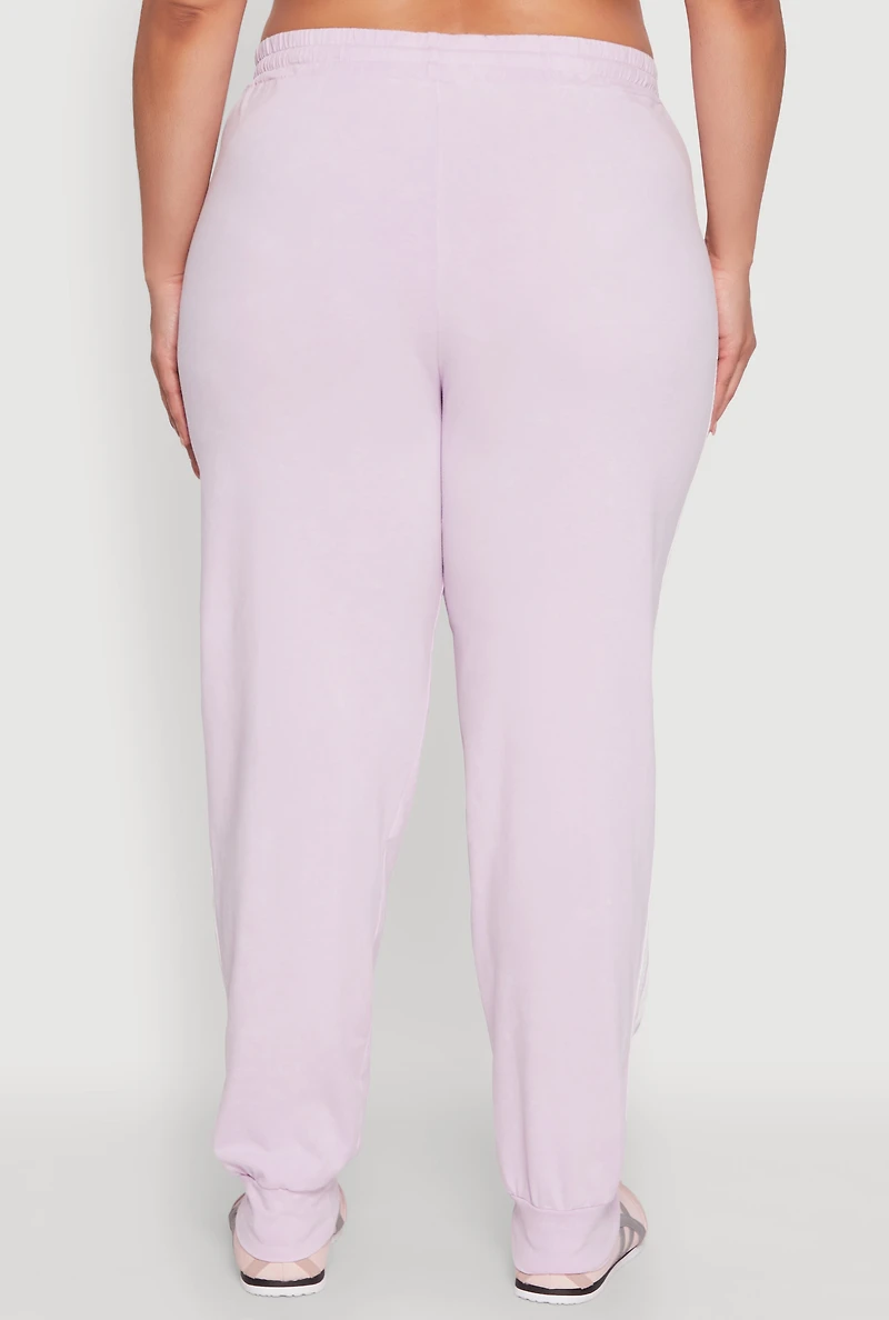 Womens Plus Size Daisy Varsity Stripe Drawstring Joggers, Purple, Size 2X
