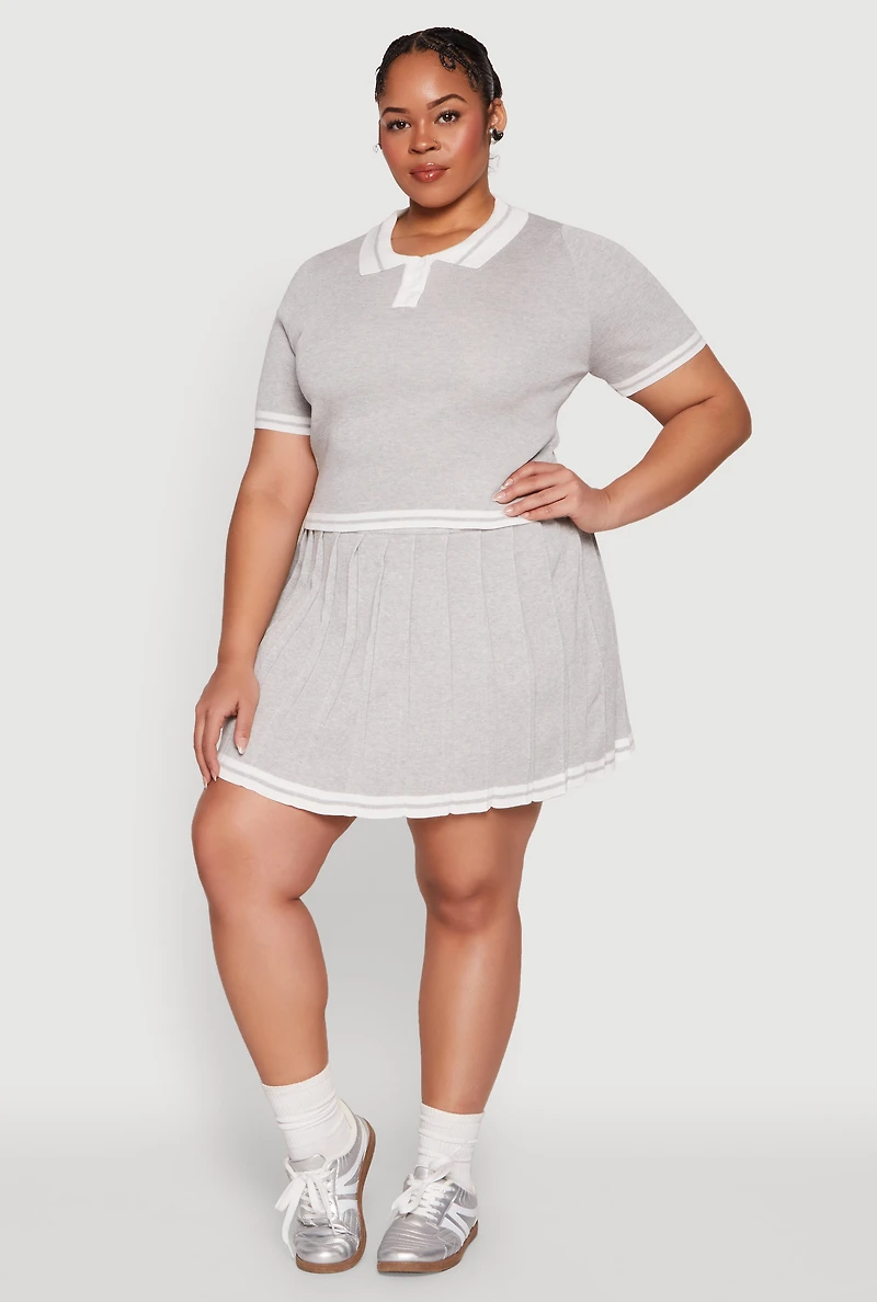 Womens Plus Daisy Varsity Stripe Crop Polo Tee, 2X