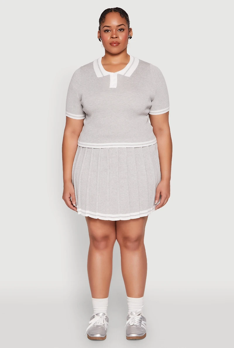 Womens Plus Daisy Varsity Stripe Crop Polo Tee, 2X