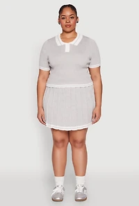 Womens Plus Daisy Varsity Stripe Crop Polo Tee, 2X