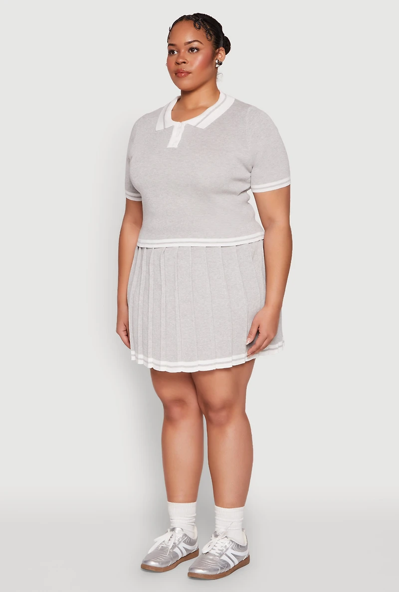 Womens Plus Daisy Varsity Stripe Crop Polo Tee, 2X