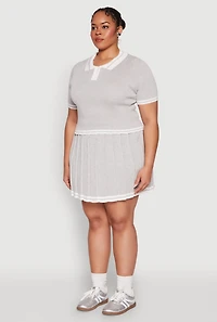 Womens Plus Daisy Varsity Stripe Crop Polo Tee, 2X