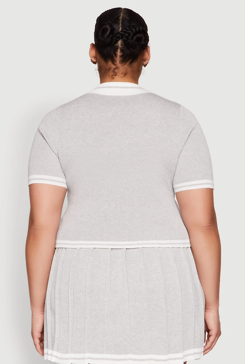 Plus Daisy Varsity Stripe Crop Polo Tee