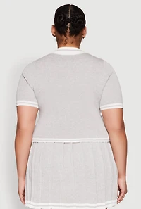 Plus Daisy Varsity Stripe Crop Polo Tee