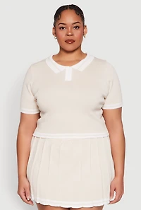 Plus Daisy Varsity Stripe Crop Polo Tee