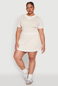 Womens Plus Daisy Varsity Stripe Crop Polo Tee,
