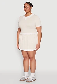 Womens Plus Daisy Varsity Stripe Crop Polo Tee,