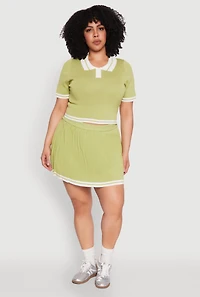 Womens Plus Daisy Varsity Stripe Crop Polo Tee,