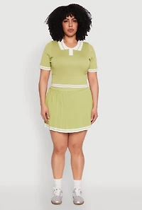 Womens Plus Daisy Varsity Stripe Crop Polo Tee,