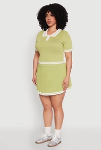 Womens Plus Daisy Varsity Stripe Crop Polo Tee,