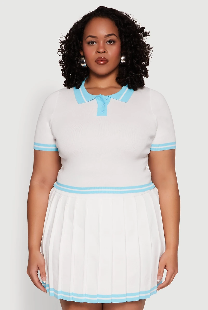 Plus Daisy Varsity Stripe Crop Polo Tee
