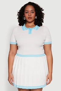 Plus Daisy Varsity Stripe Crop Polo Tee