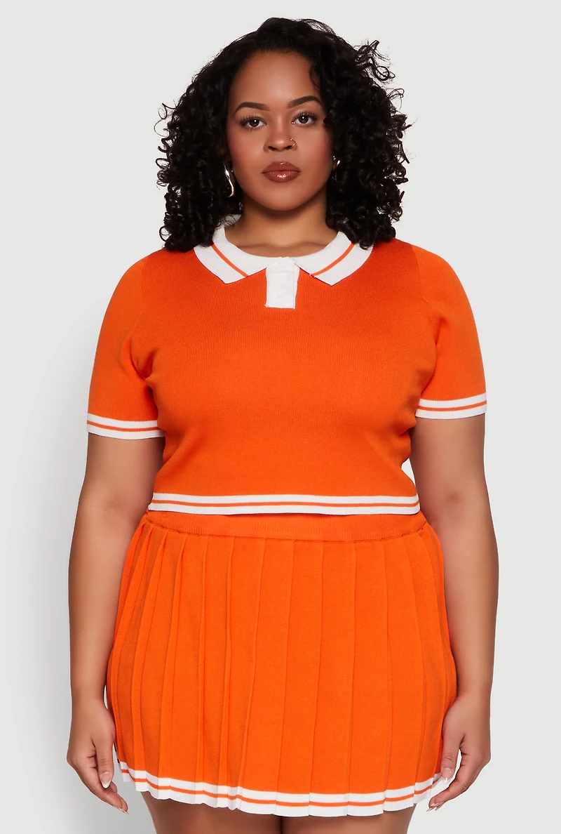 Plus Daisy Varsity Stripe Crop Polo Tee