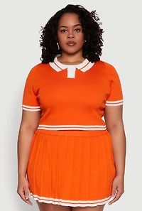 Plus Daisy Varsity Stripe Crop Polo Tee