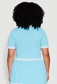 Womens Plus Daisy Varsity Stripe Crop Polo Tee,