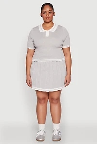 Womens Plus Daisy Varsity Stripe Pleated Skort, Grey,