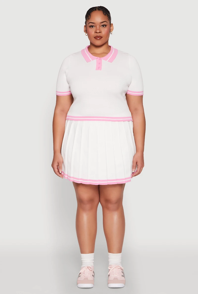 Plus Daisy Varsity Stripe Pleated Skort