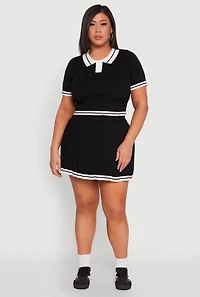 Womens Plus Daisy Varsity Stripe Pleated Skort,
