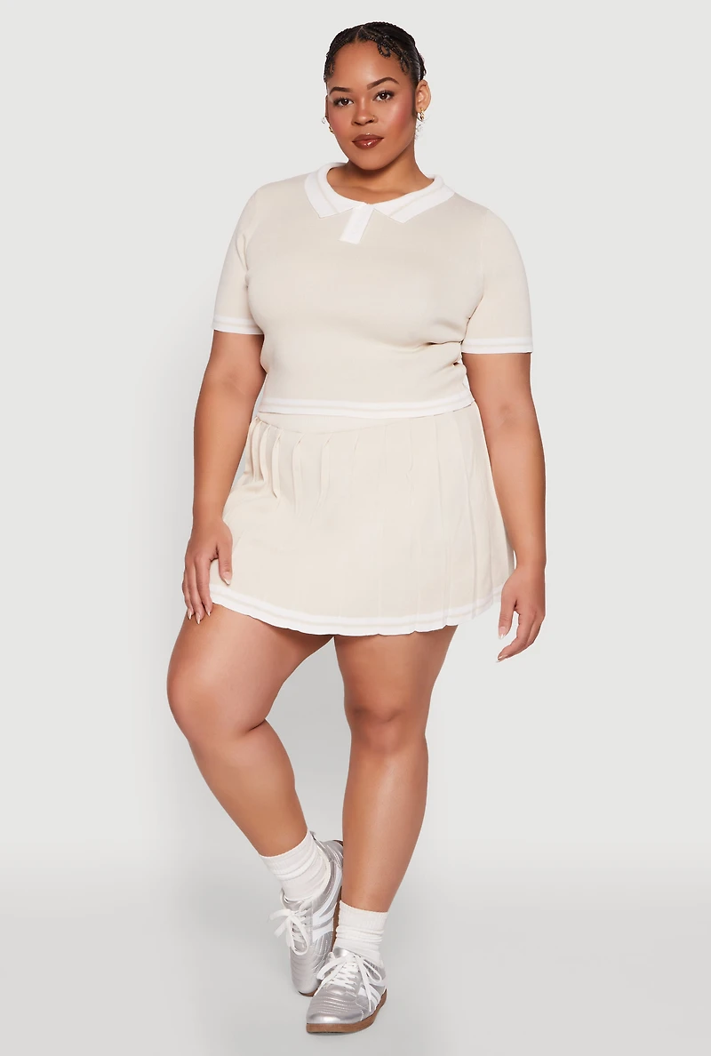 Plus Daisy Varsity Stripe Pleated Skort