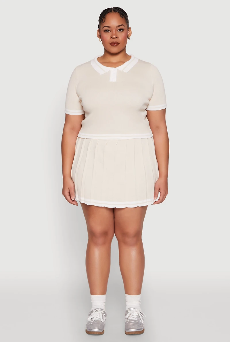 Womens Plus Size Daisy Varsity Stripe Pleated Skort, Beige, Size 2X