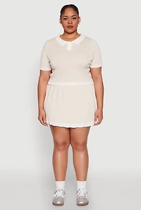 Womens Plus Size Daisy Varsity Stripe Pleated Skort, Beige, Size 2X
