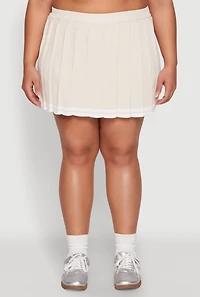 Womens Plus Size Daisy Varsity Stripe Pleated Skort, Beige, Size 2X