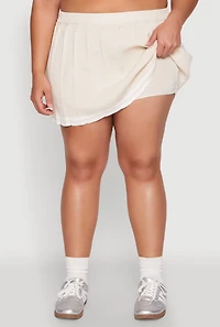 Womens Plus Size Daisy Varsity Stripe Pleated Skort, Beige, Size 2X