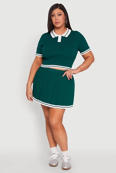 Womens Plus Daisy Varsity Stripe Pleated Skort,