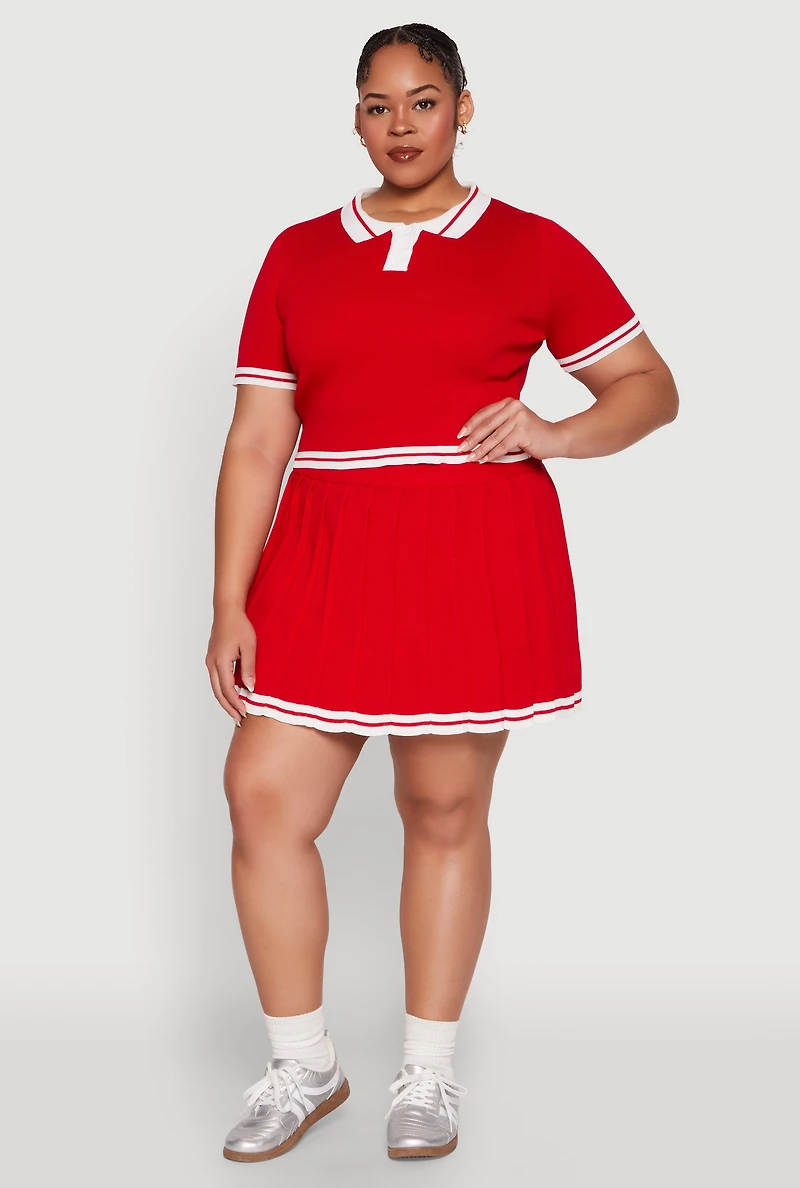 Womens Plus Daisy Varsity Stripe Pleated Skort, 2X