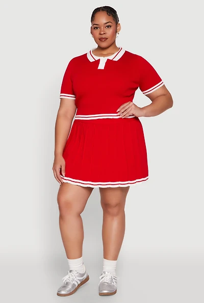 Womens Plus Daisy Varsity Stripe Pleated Skort, 2X