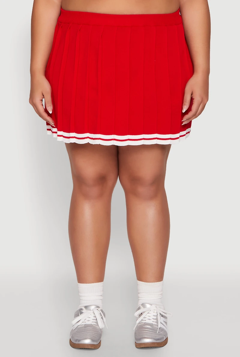 Womens Plus Daisy Varsity Stripe Pleated Skort, 2X