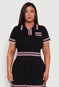 Womens Plus Size Daisy Varsity Stripe Crop Top, Black, Size 1X