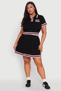 Womens Plus Size Daisy Varsity Stripe Crop Top, Black, Size 1X