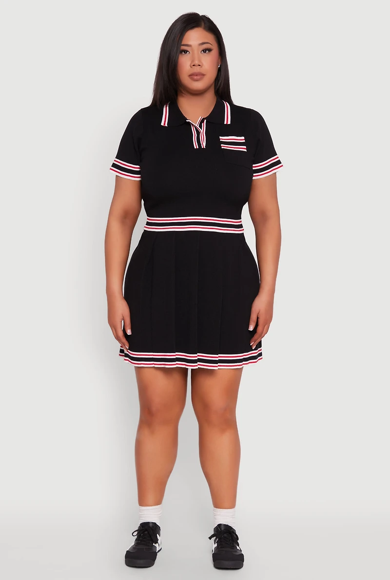 Womens Plus Size Daisy Varsity Stripe Crop Top, Black, Size 1X