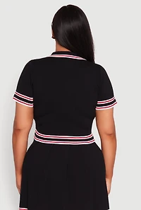 Womens Plus Size Daisy Varsity Stripe Crop Top, Black, Size 1X