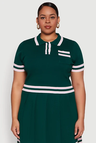 Womens Plus Daisy Varsity Stripe Crop Top,