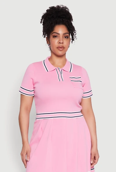 Womens Plus Daisy Varsity Stripe Crop Top,