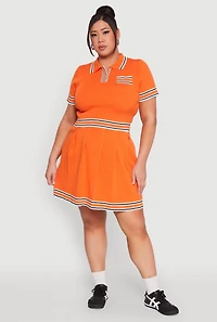 Womens Plus Size Daisy Varsity Stripe Crop Top, Orange, Size 1X