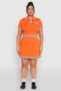 Womens Plus Size Daisy Varsity Stripe Crop Top, Orange, Size 1X