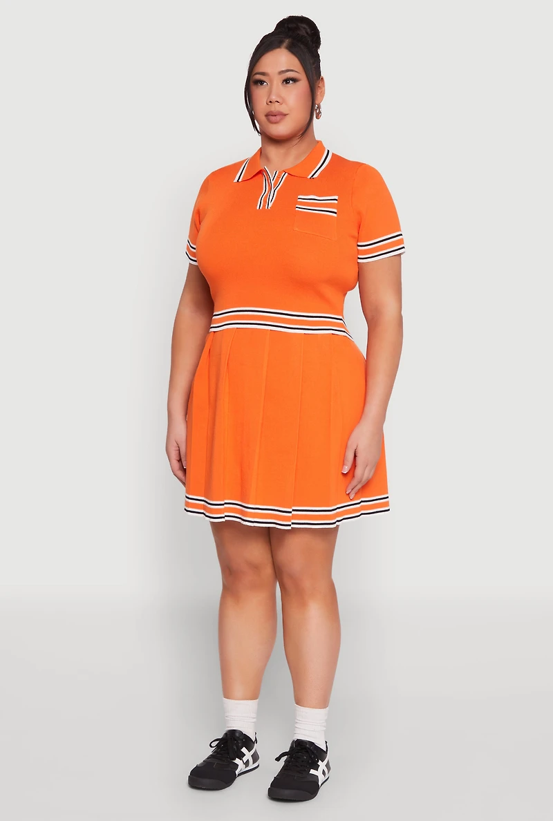 Womens Plus Size Daisy Varsity Stripe Crop Top, Orange, Size 1X